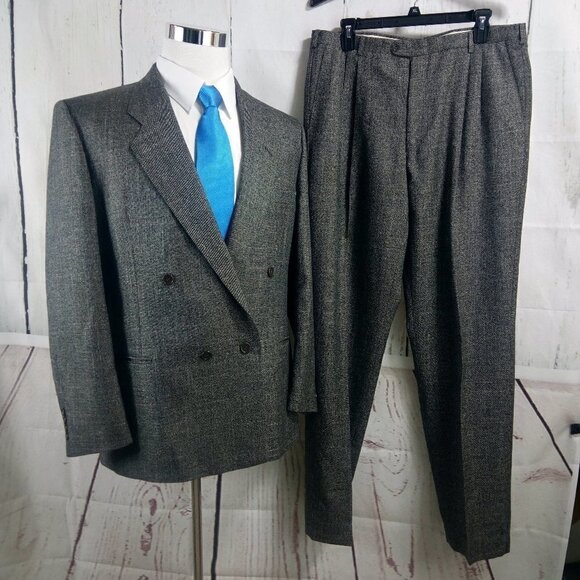 Europa Collection Diffusion 42R Double Breasted Grayish Brown Hopsack 2pc Suit - Picture 1 of 8